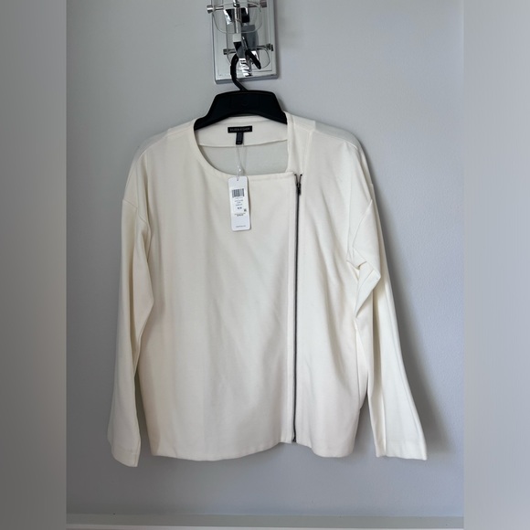 Eileen Fisher ivory zip up moto jacket size M - Picture 1 of 9